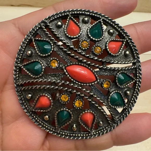 Emmons Brooch Large Rhinestone Multicolored Brooch Pendant Vintage - Picture 3 of 7